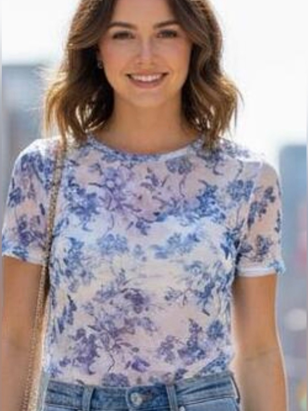BellanBlue Sheer Floral Mesh Short Sleeve Top